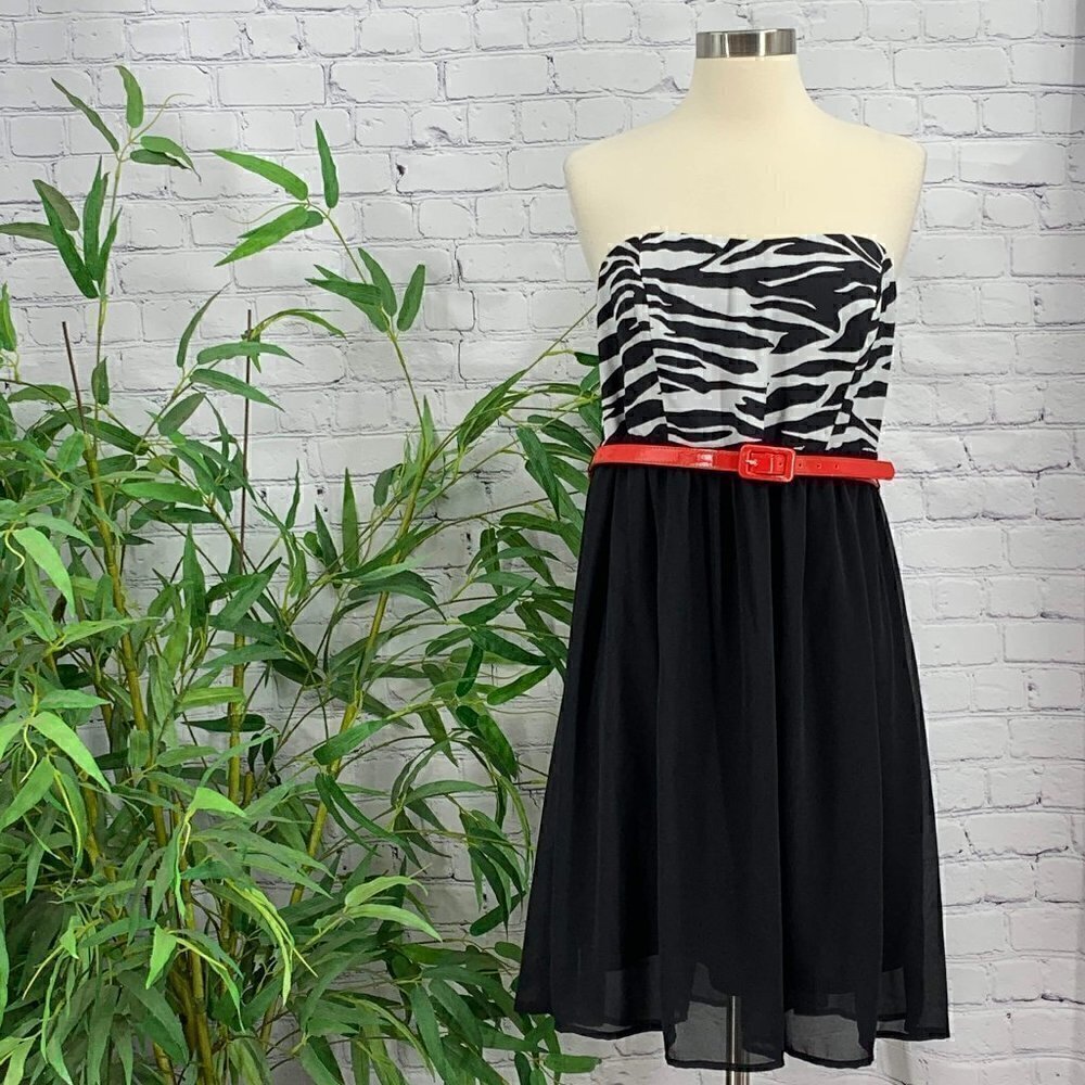 Torrid Strapless Black Dress w/ Zebra Print Bust - Picture 1 of 5